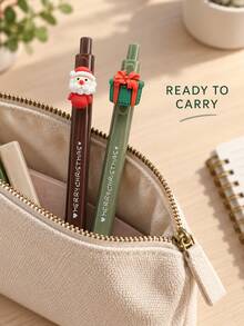 12Pcs Christmas Theme Cartoon 3D Shaped Retractable Neutral Pen Set (Includes 6 Pens And 6 Refills), Suitable For Student Learning, Office Work, Christmas Stocking Fillers, Christmas Party Gifts, New Year Gifts - Multicolor - View 4