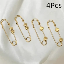 3/4/6Pcs Vintage Brooch Set, Gold Quilted Pins, Retro Style Brooches, Adjustable Waist Safety Pins, For Dress And Jeans Clothing Decoration - Multicolor - View 17