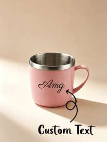 1pc Personalized Custom Small Water Cup, Customizable Text Name, 304 Stainless Steel Material, With Handle Anti-Scald Drinking Cup, Suitable For Daily Use, PP Shell Lightweight, Multiple Fresh Color Options, Home Dormitory Drinking Mug - Multicolor - View 2