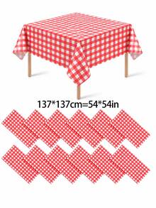 1/6/12PCS-137*274cm Red And White Plastic Checkered Tablecloth, Decorative Disposable Red Plaid Tablecloth, Suitable For Picnic, Farm, Birthday, Wedding Rectangular Tablecloth, Party Tablecloth, Christmas - Multicolor - View 3