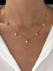 1pc Fashion Pure Silver Cross Pendant Necklace, Suitable For Women's Daily Wear And Accessory Matching - Colorful Flowers - View 3