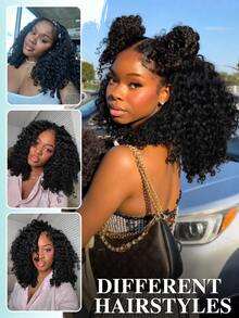 MEGALOOK Versatile 3D Lace Half Wig, Burmese Curly Natural Black, No Tape Drawstring Wig, 100% Human Hair, 180% Density, Pre-Bleached Roots, Brazilian Human Hair, Beginner Friendly - SNatural - View 12