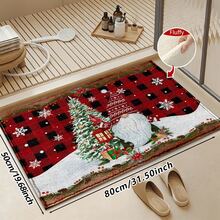 1pc Soft Faux Cashmere Material Floor Mat, Christmas Holiday Red Plaid Cartoon Decorative Rug, Kitchen Entrance Door Mat, Bedroom Door Anti-Slip Mat, Bathroom Non-Slip Mat, Festive Atmosphere Entryway Mat, Suitable For Multiple Scenes Anti-Slip Floor Mat, Room Decor, Holiday Gift - Multicolor - View 13