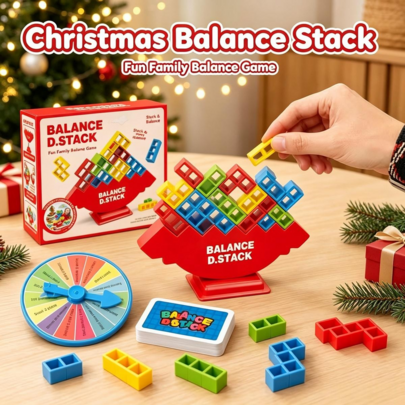 16/32PCS Christmas Swinging Stacking Balance Blocks, Fun Tabletop Battle Game. Develop Children's Hand-Eye Coordination, Spatial Thinking And Concentration. Family Gathering, Party, Campus Interaction, Atmospheric Christmas Children's Educational Gift, Comes With Cards And Storage Bag, Multi-Player Competitive Fun, Bright Colors, Smooth And