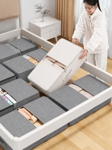 Non-Woven Soft Fabric Storage Bag, No-Frame Blanket Storage Bag, Underbed Storage Bag, Clothing And Blanket Storage Bag, Mobile Large Capacity Storage Box, Suitable For Cabinets, Travel, School, Foldable Storage Bag - Multicolor - View 2