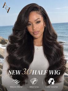 ARABELLA Kinky Body Wave 3合1半假髮 100%真髮抽繩式半假髮 彈性貼合 自然髮線 無縫融合 免膠半假髮 自然色 自然外觀 初學者友善 - SNatural - 查看 1