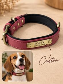 Personalized PU Leather Dog Collar, Ideal Gift For Pets, Family, Friends And Pet Lovers, Pet Collar, Christmas Gift, Dog Mom Gift - Red - View 9