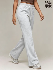 mulinsen Women's Flared Leg Sweatpants, Elastic Drawstring Draping Slimming, Daily Commute Sports Jogging - Black - View 7