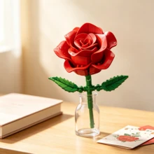 1pc DIY Assembly Rose Flower Building Block Set, Artificial Red Rose Model Bricks, Desktop Home Decor Gift - Multicolor - View 3
