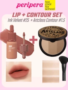 Too Cool for School K-Beauty Peripera Ink Velvet Liquid Lipstick + Matte Contour Palette, High Pigment, Long Lasting, Velvet Matte, Includes Brush And Mirror, Korean Makeup Set - Lip & Contour Glow Set - View 1