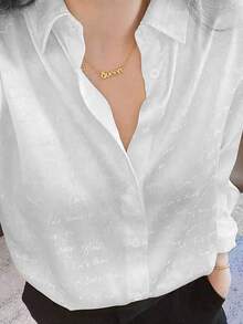 Elegant French High-End White Acetate Satin Blouse, Unique Design Jacquard Shirt, Long Sleeve Top Spring - White - View 2