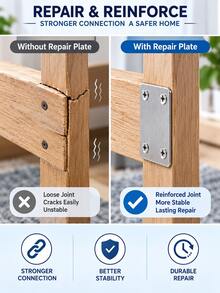 60 miếng miếng dán sửa chữa, giá đỡ kết nối phẳng 4 lỗ, phù hợp cho tủ, kệ, ghế và sửa chữa nhiều loại nội thất - A - Xem 7