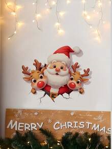 1 miếng nhãn dán tường 3D hình ông già Noel và tuần lộc trang trí lối vào phòng khách trong nhà dịp lễ, tự dính - Một cỡ - Xem 6