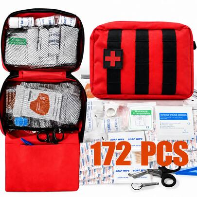 All-In-One Portable First Aid Kit, Reflective & Standard Emergency Medical Bag With Essential Supplies For Home, Car, Camping, Hiking, Travel & Sports