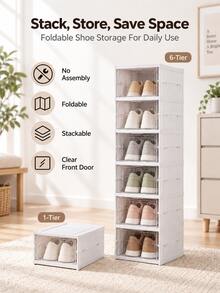 Kotak Sepatu 9 Tingkat Tanpa Perakitan, Lemari Sepatu Mandiri, Rak Sepatu untuk Lorong, Kotak Sepatu, Cocok untuk Balkon, Ruang Tamu, Lorong, Tinggi 9 Tingkat 75,4 Inci, Bahan Plastik Putih, Penyimpanan Rumah, Kotak Penyimpanan Sepatu dan Boot - Putih - View 1