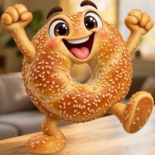 Happy Sesame Bagel Fridge Magnet, A Neighborhood Bakery Keepsake For Busy Kitchen Mornings For All Metal Surfaces Throughout The Home - A - View 1
