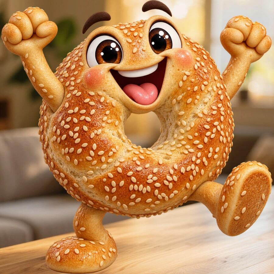 Happy Sesame Bagel Fridge Magnet, A Neighborhood Bakery Keepsake For Busy Kitchen Mornings For All Metal Surfaces Throughout The Home - A - View 1