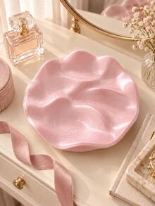 1pc Pink Wavy Jewelry Tray, Elegant Flower-Shaped Jewelry Dish, Ring Holder And Earring, Necklace, Bracelet And Watch Storage Rack, Vanity, Dresser, Bedside Table, Bedroom, Entryway Decorative Storage Box, Home Decor, Gift For Women - Multicolor - View 10