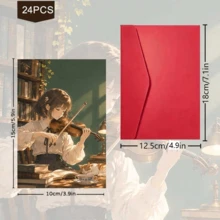 24pcs + 1 Red Envelope, Beautiful & Postcards, Daily Life Scenes Postcards, Girl Enjoying Quiet Time With Text Blessings, Suitable For Friends, Seasonal Greetings - Sets - View 3
