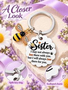 1pc/3pcs Sister Bee Keychain, Scalloped Bag Charm With Always Bee There For You Message, Thanksgiving And Christmas Gift For Sister, Purse Accessory - Multicolor - View 6