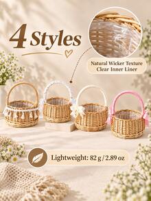 1pc Woven Rattan Basket With Handle, Decorative Ribbon Lace And Tassel Design, Lightweight Handheld Storage Basket, Suitable For Women, Wedding Ceremonies, Party Table Decor, Gift Display, Floral Arrangement And Home Decoration - Multicolor - View 2