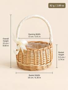 1pc Woven Rattan Basket With Handle, Decorative Ribbon Lace And Tassel Design, Lightweight Handheld Storage Basket, Suitable For Women, Wedding Ceremonies, Party Table Decor, Gift Display, Floral Arrangement And Home Decoration - Multicolor - View 8