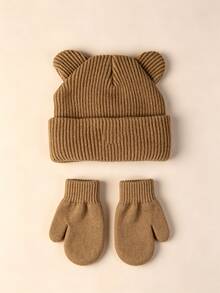 1 Set Unisex Toddler/Baby Knitted Hat + Gloves, Versatile Bear Design Cartoon Hat & Warm Gloves 2 Pieces Set - Set - View 8