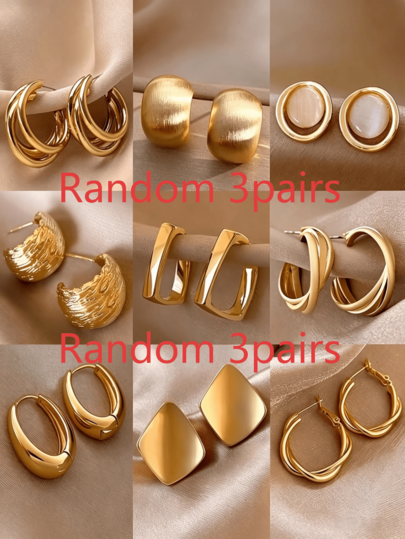 Juego aleatorio de 6-10 piezas de pendientes elegantes minimalistas con bloques de color geométricos en forma de C redondos para mujer, accesorio de moda para fiestas y citas, excelente regalo