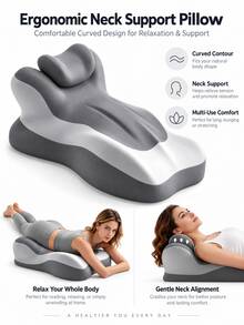 1pc Ergonomic Reading Pillow, Backrest Pillow, Memory Foam Wedge Pillow, Adjustable Neck Pillow, Multi-Position Support Cushion, Suitable For Stomach Sleepers And Sedentary People, Removable & Washable Pillowcase - Grey Pink Medium - 1PC - View 2