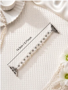 1pc Women's Single-Row Pearl-Style Beaded Bracelet Watch Band, Elastic Stretch Watch Strap Compatible With Apple Watch 38/40/41mm & Series 10 42mm - White - View 2