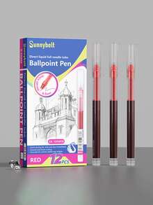 Sunnybelt 12pcs Direct Liquid Ink Rollerball Pen, 0.5mm Stainless Steel Needle Tip Quick Dry Pen, Visible Ink Reservoir Smooth Writing Signature Pen For School Office Stationery - Liquid Ink Rollerball Pen 12pcs Set - View 13