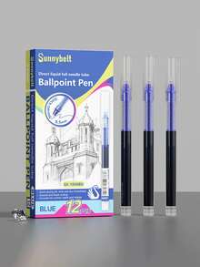 Sunnybelt 12pcs Direct Liquid Ink Rollerball Pen, 0.5mm Stainless Steel Needle Tip Quick Dry Pen, Visible Ink Reservoir Smooth Writing Signature Pen For School Office Stationery - Liquid Ink Rollerball Pen 12pcs Set - View 12