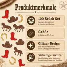 120pcs Western Cowboy Confetti Decorations, Glitter Cowboy Boot Hat Horse And Horseshoe Table Scatter For Birthday Party, Rodeo Theme Party, Western Event And Celebration Supplies - Western Cowboy - View 3