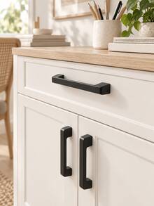 6pcs Black Plastic Cabinet Handles, Suitable For Kitchen, Vanity Drawer, Wardrobe Door And Other Furniture - Multicolor - View 5
