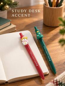 12Pcs Christmas Theme Cartoon 3D Shaped Retractable Neutral Pen Set (Includes 6 Pens And 6 Refills), Suitable For Student Learning, Office Work, Christmas Stocking Fillers, Christmas Party Gifts, New Year Gifts - Multicolor - View 5