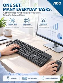 AOC KM151 Keyboard And Mouse Combo Wired Full-Size Office Keyboard Splash-Resistant Plug And Play Computer Keyboard - View 2