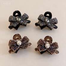 2pcs Bow Bangs Hair Clips, Small Hair Clips Hair Accessories, Rhinestone Decorated, Versatile Elegant Princess Style - Multicolor - View 9