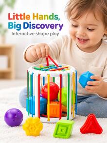 Rainbow Squeeze Rattle Educational Toy, Colorful Shape Recognition Grasping & Dropping Interactive Enlightenment Toy, Baby Rainbow Squeeze Rattle Toy, Multi-Shape Classification Grasping Training Color Recognition Educational Toy, Rainbow Elastic Cage Squeeze Toy - Multicolor - View 6