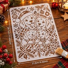 Christmas Animal Stencil Set, Reusable PET Festive Holiday Painting Stencils, Xmas Cat Dog Rabbit Owl Hollow Template With Snowflake Gift Ornament Motifs, For Wall, Canvas, Fabric, Home Decoration, DIY Art Craft Projects For Holiday Season Decorating - Sets - View 9