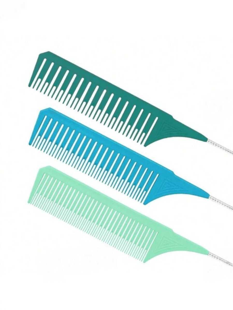 3 buah Sisir Ekor Jarum Baja Anti Selip Berulir Plastik, Sisir Pewarna Rambut, Sisir Pewarna Salon Rambut Profesional, Sisir Pewarna Minyak Tahan Panas - MultiWarna - View 1