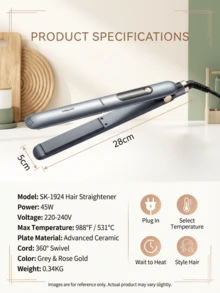SOKANY-1924 3-In-1 Wet & Dry Hair Straightener & Curler Ceramic Flat Iron Adjustable Temperature Hair Styling Clamp Dual Function Straightening & Curling Clip Suitable For Home & Salon Use - UK Plug(220-240V) - View 9