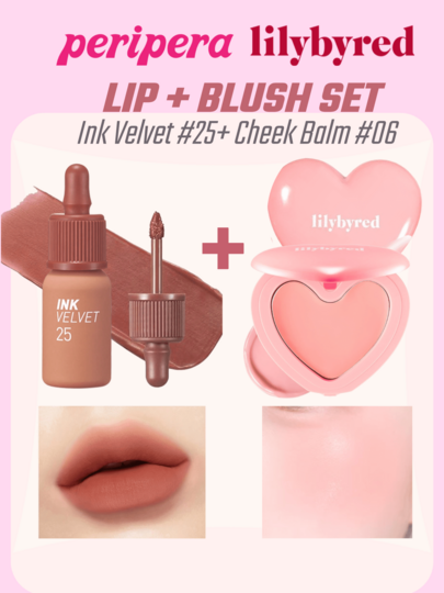 lilybyred K-Beauty Peripera Luv Beam Blush Cream + Ink Velvet Liquid Lipstick, Smooth Texture, Glossy Finish, Velvet Blush, High Pigment, Korean Makeup Set