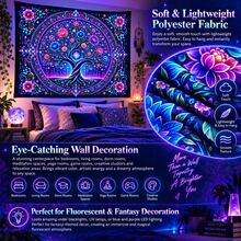 2D Flat Pattern, Single "Tree Of Life" Tapestry, Featuring Vibrant Mandala Design With Floral And Scroll Patterns. It Glows Under Fluorescent Light, Suitable For Wall Decoration, Bedroom Background Decor And Party Decoration. - Multicolor - View 11