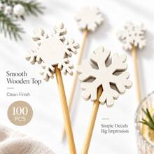 Exquisite And Cute Christmas Snowflake Style Food Skewers (Made Of Natural Bamboo With A Smooth Surface), 100pcs/Pack, Cute Design Cocktail Sets, Used For Fruit Plates, Cooked Food, And Party Decorations - White - View 11