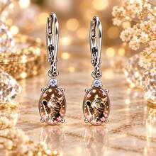 Hello Spring Oval Drop Earrings With Upward Paw Kitten Greeting Embellishment, Women's Cute Pet Theme Jewelry, Perfect Gift For Cat Lovers And Best Friends - Silver - View 3