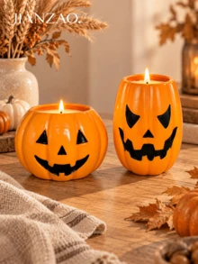 1pc Halloween Jack-O'-Lantern Pumpkin Candle Holder, Orange Smiling Face Pillar Candle Stand, Spooky Fall Holiday Table Mantel Decor, Halloween Party Home Ornament - Pumpkin Candle Holder - View 7