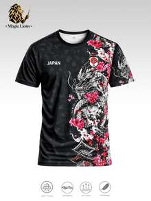 Men's Japan Football Soccer Jersey Tee, Dragon And Sakura Inspired Top, Ideal For Matches, Street, Parties & Daily Wear, For Men, Fans, Gift - Black - View 3