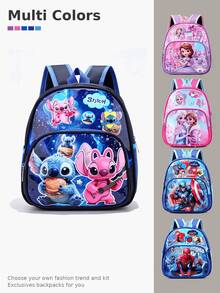 Disney Frozen Anna, Avengers, Stitch, Spider-Man Theme Backpack, Multi-Color Cartoon Superhero, Princess And Alien Pattern Student School Bag, Lightweight Durable Large Capacity Daily Backpack, Suitable For Teens And Adults, Casual Cartoon Style, With Front Pocket, For School, Commute And Daily Travel, Cute 3D Cartoon Pattern, Multiple Designs Available - Multicolor - View 3