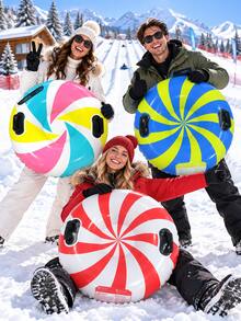 1pc 82cm Colorful Striped Inflatable Snow Tube, Dual Handle Round Snow Sled, Bright Candy Swirl Pattern Inflatable Sled, Portable Winter Outdoor, Suitable For Ski Resort, Snow Entertainment, Family Winter Activities, Christmas Gift, Holiday Essential, Fitness Equipment, Snow Sled, Outdoor - Striped Snow Tube - View 1