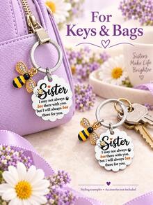 1pc/3pcs Sister Bee Keychain, Scalloped Bag Charm With Always Bee There For You Message, Thanksgiving And Christmas Gift For Sister, Purse Accessory - Multicolor - View 5